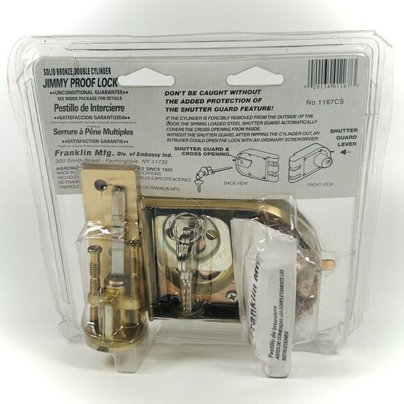 Vtg Franklin Mfg Solid Bronze Jimmy Proof DeadLock 1167CS Dual Cylinder New - Picture 4 of 10